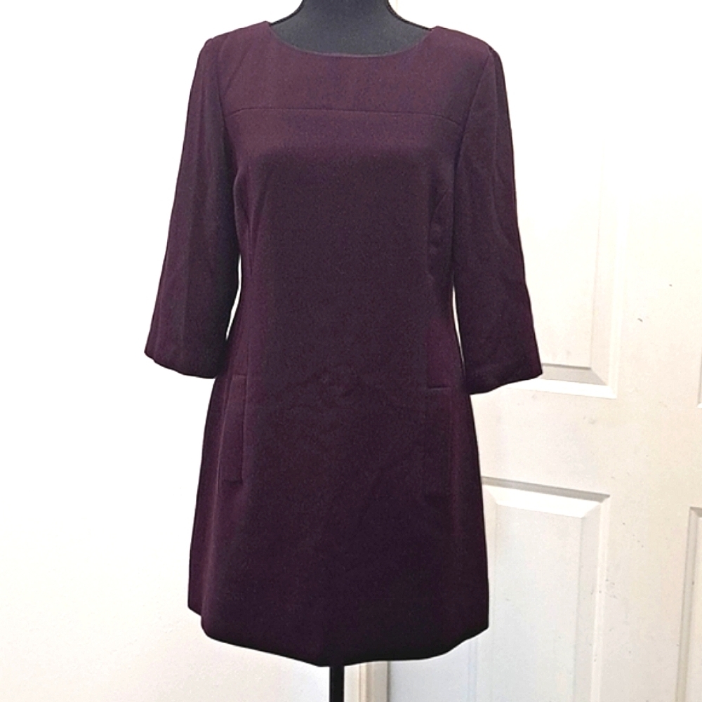 Maroon Tailored A-line Mini Flare Dress 3/4 Sleeve Pockets Unbranded Classy
